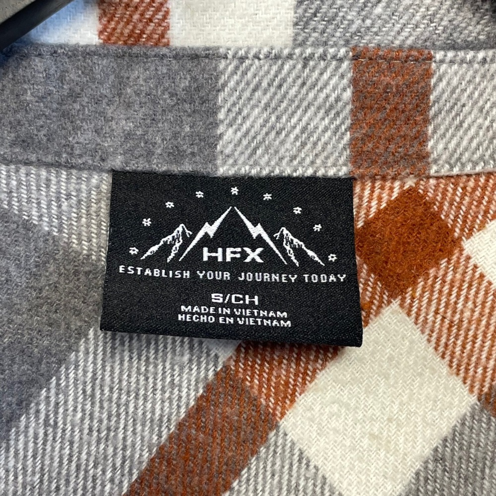 HFX Plaid‎ Flannel Snap Shacket Shirt Jacket Rust Gray Mens Size S - Picture 3 of 8